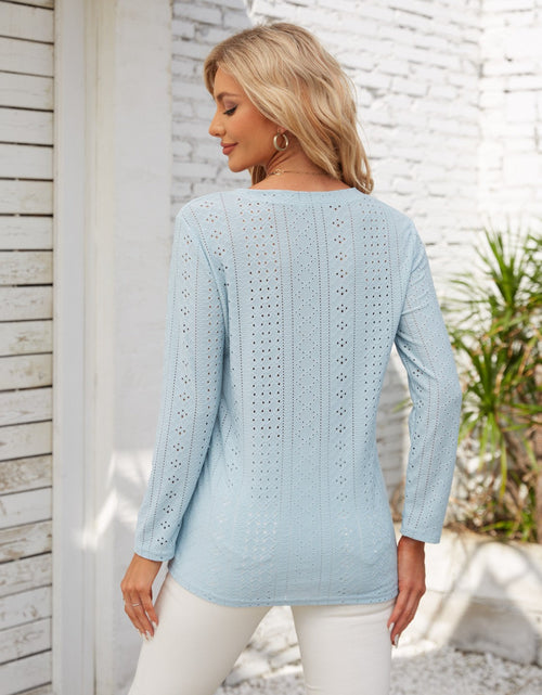 Load image into Gallery viewer, Decorative Button Openwork V-Neck T-Shirt
