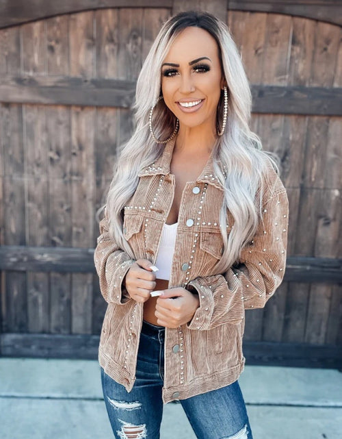 Load image into Gallery viewer, Studded Collared Neck Button Down Jacket
