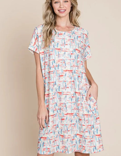 Load image into Gallery viewer, BOMBOM Printed Round Neck Short Sleeve Tee Dress
