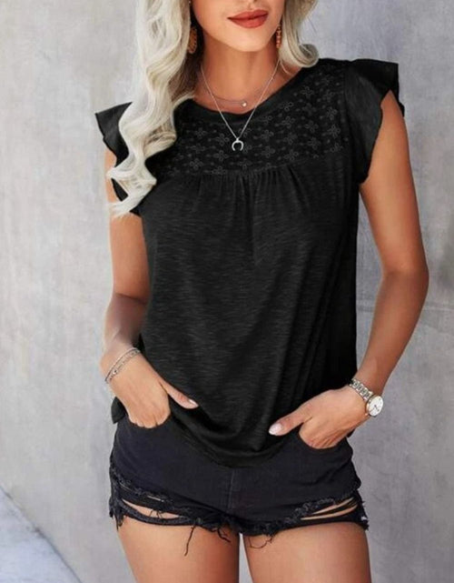 Load image into Gallery viewer, Ruffled Round Neck Cap Sleeve T-Shirt
