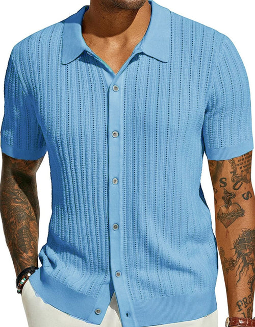 Load image into Gallery viewer, Men's Full Size Openwork Button Down Collared Neck Shirt Plus Size
