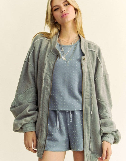 Load image into Gallery viewer, Davi &amp; Dani Exposed Seam Zip Up Dropped Shoulder Jacket
