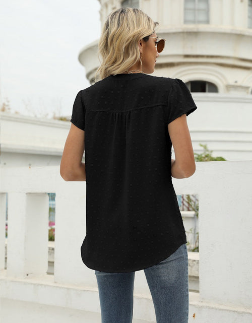 Load image into Gallery viewer, Swiss Dot Notched Neck Short Sleeve Top
