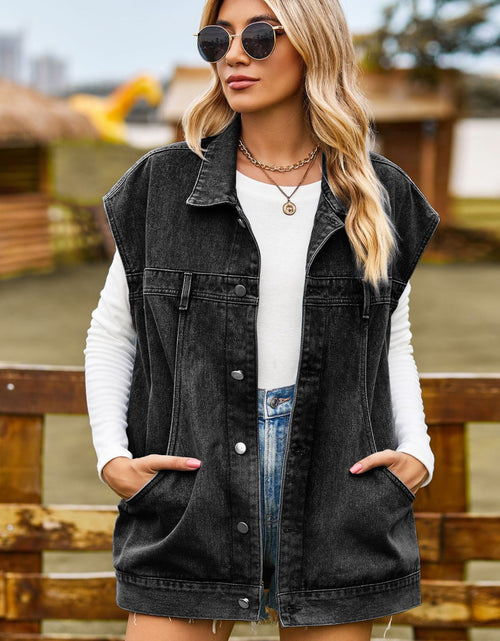 Load image into Gallery viewer, Button Up Collared Neck Sleeveless Denim Jacket
