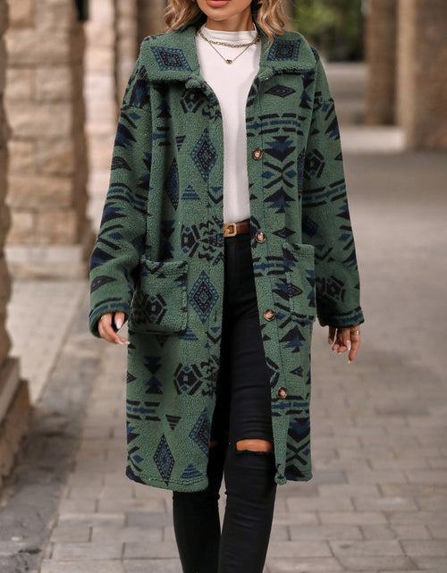 Load image into Gallery viewer, Geometric Pocketed Dropped Shoulder Coat
