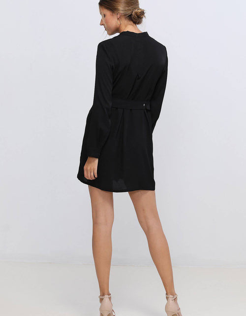 Load image into Gallery viewer, Women's Stand Collar Wrap Mini Dress In Black by Shop at Konus
