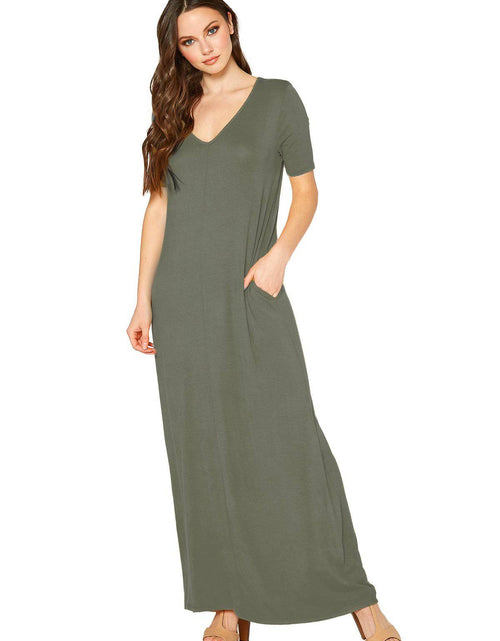 Load image into Gallery viewer, V-neck Short Sleeve Maxi Dress With Pockets by Shop at Konus
