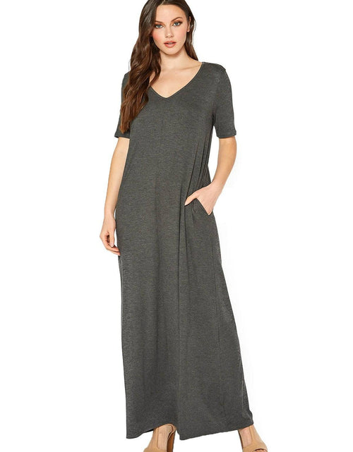 Load image into Gallery viewer, V-neck Short Sleeve Maxi Dress With Pockets by Shop at Konus
