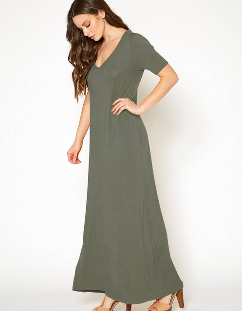 Load image into Gallery viewer, V-neck Short Sleeve Maxi Dress With Pockets by Shop at Konus
