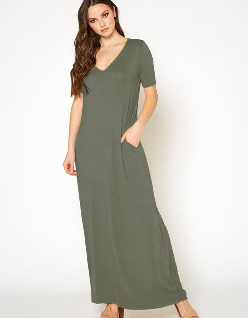 Load image into Gallery viewer, V-neck Short Sleeve Maxi Dress With Pockets by Shop at Konus
