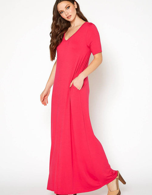 Load image into Gallery viewer, V-neck Short Sleeve Maxi Dress With Pockets by Shop at Konus
