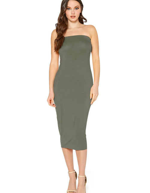 Load image into Gallery viewer, Women's Tube Top Bodycon Midi Dress by Shop at Konus
