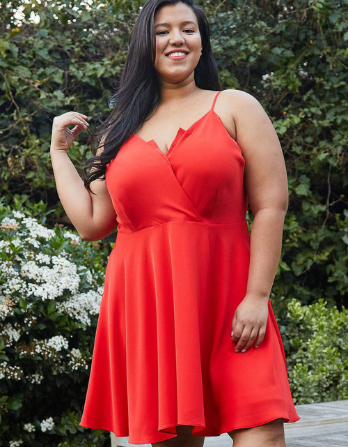 Load image into Gallery viewer, Plus Size V-neck Spaghetti Strap Cocktail Dress in Poppy Red by Shop at Konus
