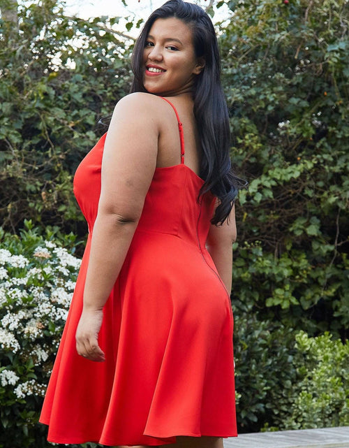Load image into Gallery viewer, Plus Size V-neck Spaghetti Strap Cocktail Dress in Poppy Red by Shop at Konus
