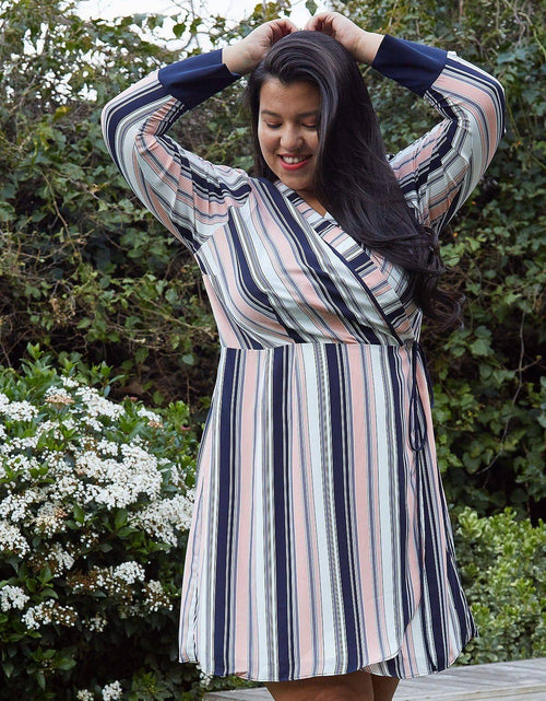Load image into Gallery viewer, Plus Size Printed Wrap Dress With Cuff Binding in Multi by Shop at Konus
