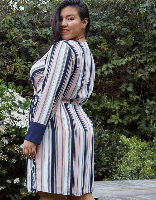 Load image into Gallery viewer, Plus Size Printed Wrap Dress With Cuff Binding in Multi by Shop at Konus
