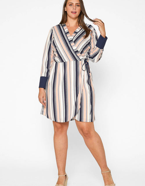 Load image into Gallery viewer, Plus Size Printed Wrap Dress With Cuff Binding in Multi by Shop at Konus
