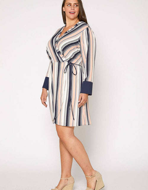 Load image into Gallery viewer, Plus Size Printed Wrap Dress With Cuff Binding in Multi by Shop at Konus
