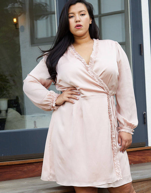 Load image into Gallery viewer, Plus Size Ruffle Trim Long Sleeve Wrap Dress by Shop at Konus
