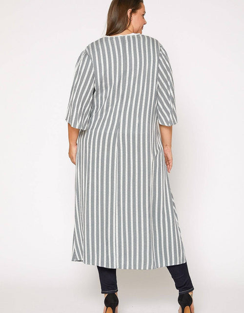 Load image into Gallery viewer, Plus Size Lace Trim Tie Front Maxi Cardigan in Ditsy Gingham by Shop at Konus
