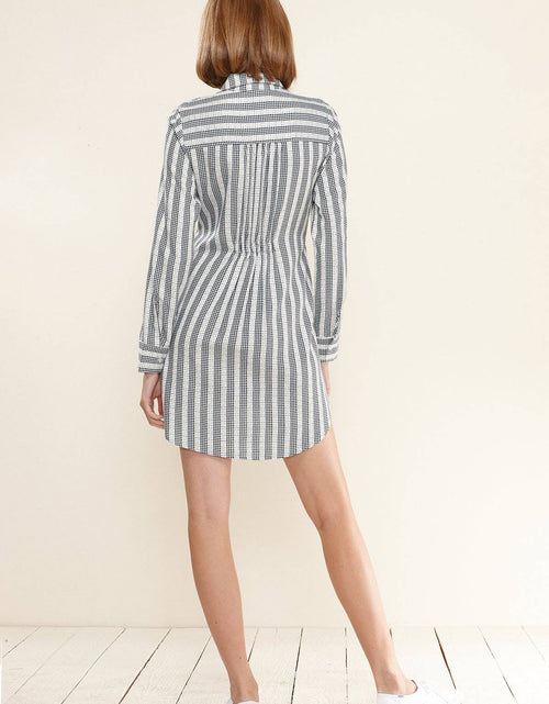 Load image into Gallery viewer, Women's Lace Trim Wrapped Shirt Dress in Ditsy Gingham by Shop at Konus
