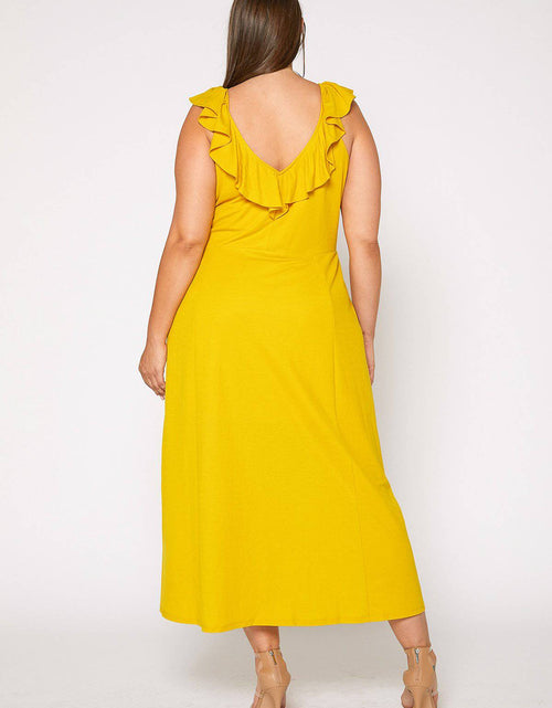 Load image into Gallery viewer, Plus Size Ruffle Trim Wrapped Maxi Dress in Mustard by Shop at Konus
