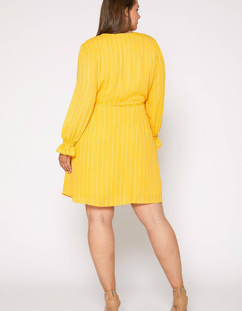 Load image into Gallery viewer, Plus Size Smocked Bell Sleeve Wrap Dress in Yellow by Shop at Konus
