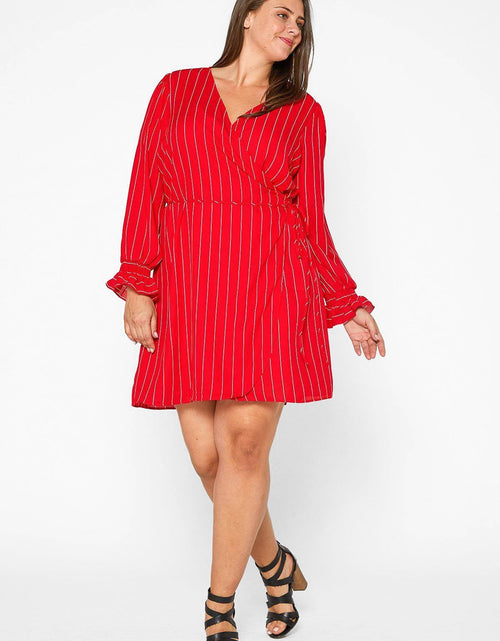 Load image into Gallery viewer, Plus Size Smocked Bell Sleeve Wrap Dress in Red by Shop at Konus
