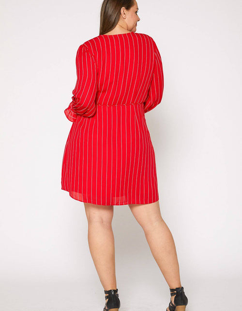 Load image into Gallery viewer, Plus Size Smocked Bell Sleeve Wrap Dress in Red by Shop at Konus
