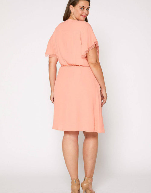 Load image into Gallery viewer, Plus Size Lace Trim Wrap Dress in Coral by Shop at Konus
