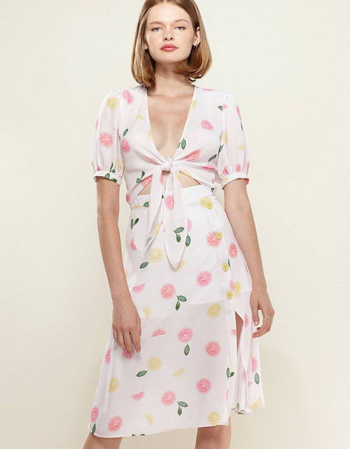 Load image into Gallery viewer, Fruit Punch Tie Hem Open Front Blouse in Fruit Punch by Shop at Konus
