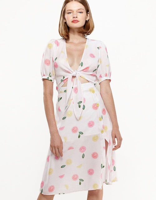 Load image into Gallery viewer, Fruit Punch Tie Hem Open Front Blouse in Fruit Punch by Shop at Konus
