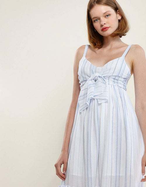 Load image into Gallery viewer, Women's Tie Front Hem Midi Dress in Oceanstripe by Shop at Konus
