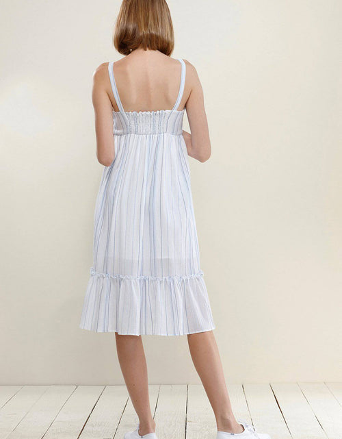 Load image into Gallery viewer, Women's Tie Front Hem Midi Dress in Oceanstripe by Shop at Konus

