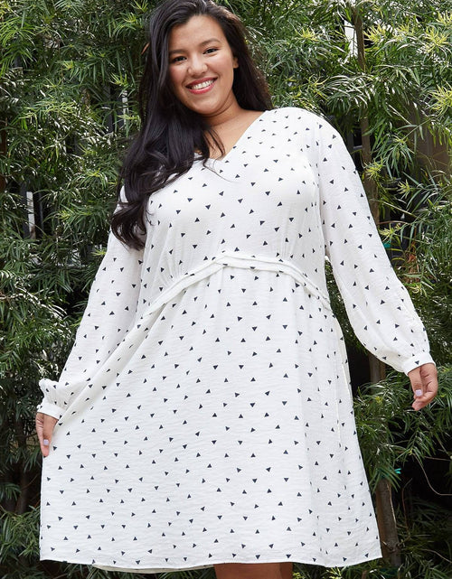 Load image into Gallery viewer, Plus Size Triangle Print Long Sleeve Dress in White Triangle by Shop at Konus

