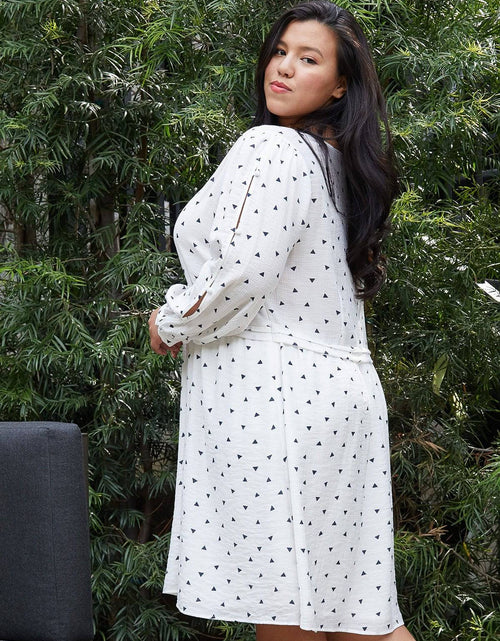Load image into Gallery viewer, Plus Size Triangle Print Long Sleeve Dress in White Triangle by Shop at Konus
