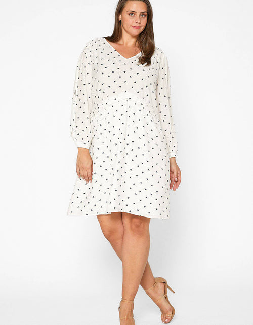 Load image into Gallery viewer, Plus Size Triangle Print Long Sleeve Dress in White Triangle by Shop at Konus
