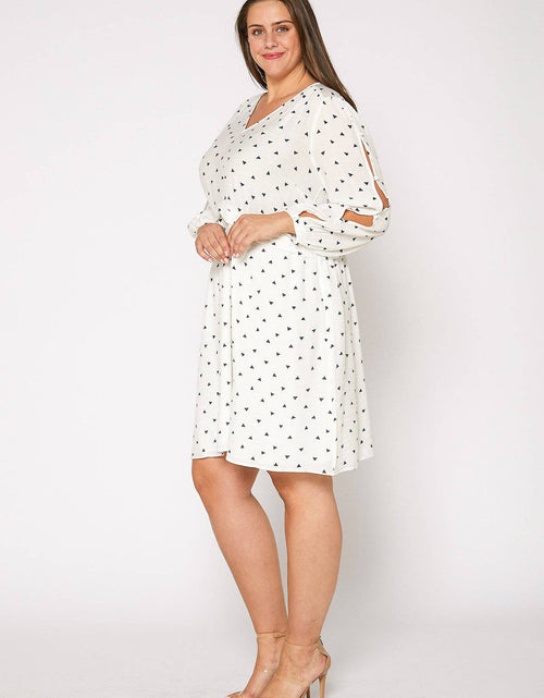 Load image into Gallery viewer, Plus Size Triangle Print Long Sleeve Dress in White Triangle by Shop at Konus
