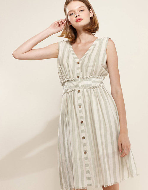 Load image into Gallery viewer, Women's Sleeveless Button Down Stripe Dress in Sage by Shop at Konus
