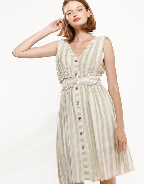 Load image into Gallery viewer, Women's Sleeveless Button Down Stripe Dress in Sage by Shop at Konus
