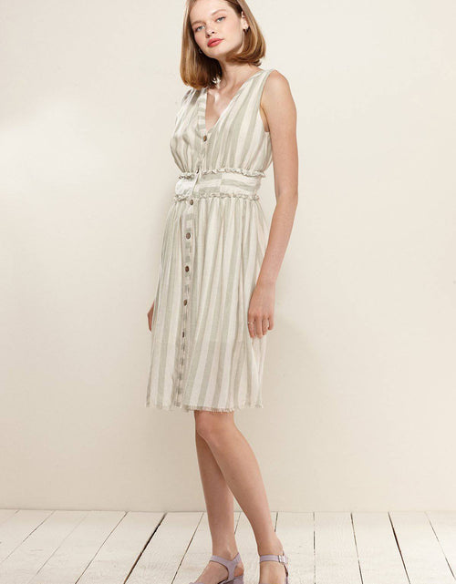 Load image into Gallery viewer, Women's Sleeveless Button Down Stripe Dress in Sage by Shop at Konus

