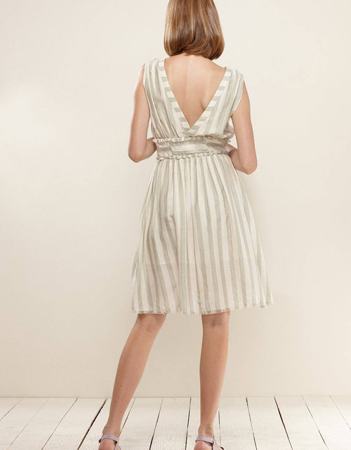 Load image into Gallery viewer, Women's Sleeveless Button Down Stripe Dress in Sage by Shop at Konus
