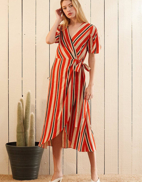 Load image into Gallery viewer, Puff Sleeve Wrap Dress in Poppy Multi by Shop at Konus

