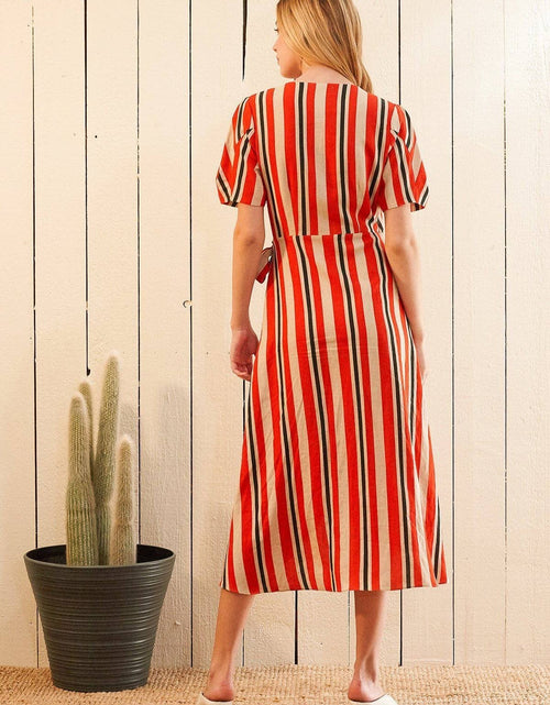 Load image into Gallery viewer, Puff Sleeve Wrap Dress in Poppy Multi by Shop at Konus
