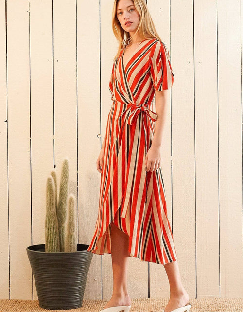 Load image into Gallery viewer, Puff Sleeve Wrap Dress in Poppy Multi by Shop at Konus
