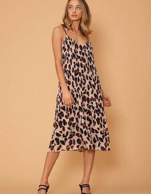 Load image into Gallery viewer, Women's Pleated Cami Dress in Leopard Sketch by Shop at Konus
