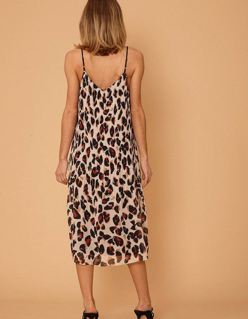Load image into Gallery viewer, Women's Pleated Cami Dress in Leopard Sketch by Shop at Konus
