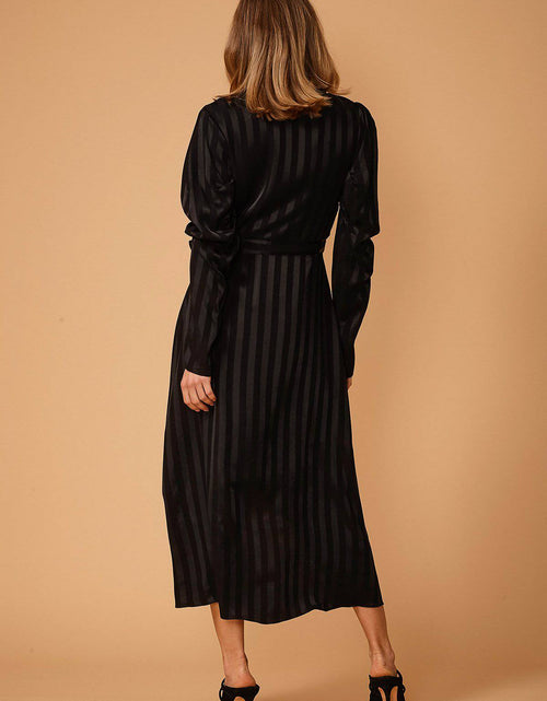 Load image into Gallery viewer, Women's Puffy Shoulder Dress in Black Stripe by Shop at Konus
