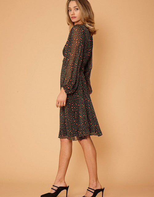 Load image into Gallery viewer, Women's V-neck Midi Dress in Leopard Hunt by Shop at Konus
