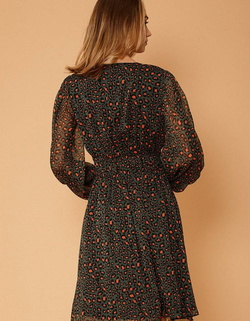 Load image into Gallery viewer, Women's V-neck Midi Dress in Leopard Hunt by Shop at Konus
